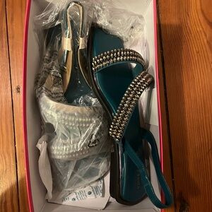 Vince Camuto Teal and Silver Studded Sandals- NWT Never worn